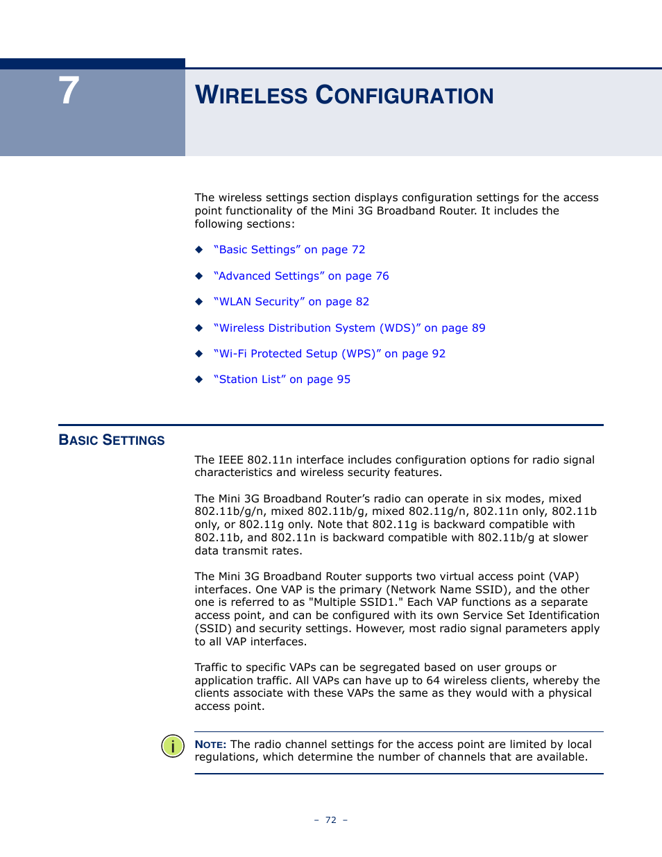 Wireless configuration, Basic settings, Ireless | Onfiguration | SMC Networks BARRICADETM N SMCWBR11S-3GN User Manual | Page 72 / 138