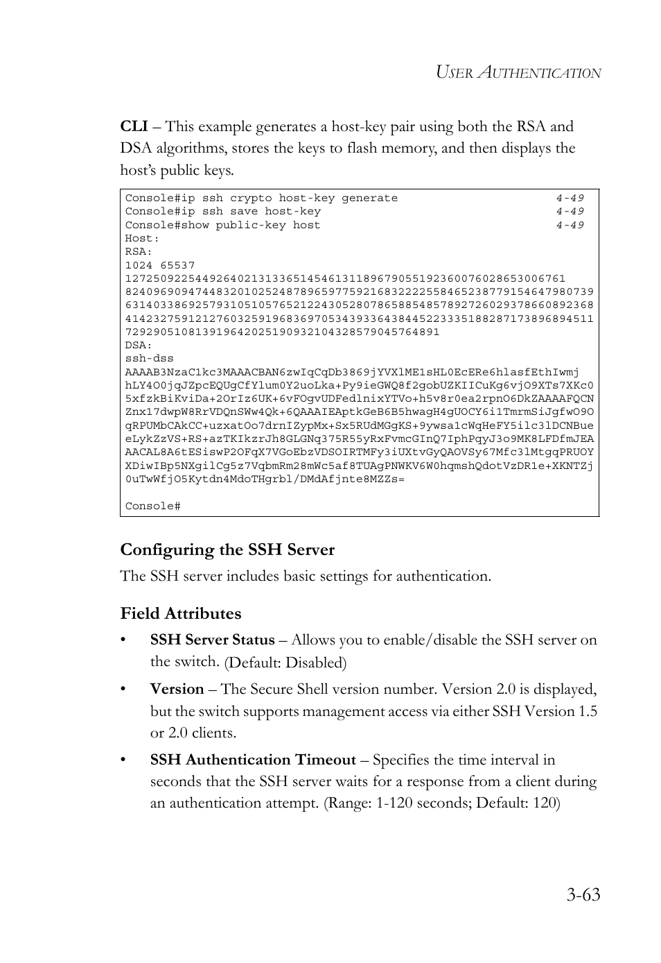 Configuring the ssh server, Configuring the ssh server -63, Field attributes | SMC Networks TIGERSWITCH SMC6752AL2 User Manual | Page 111 / 516