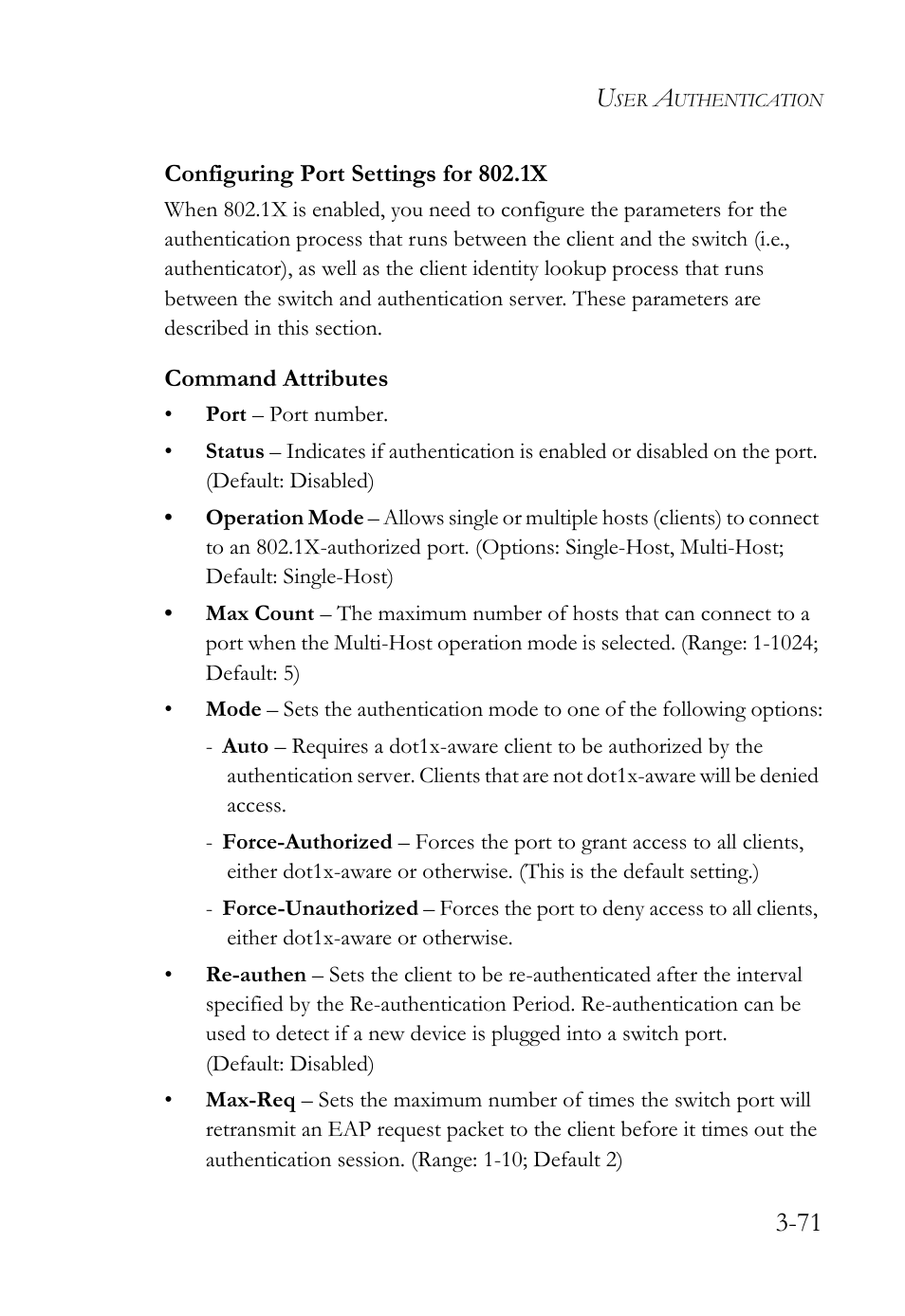 Configuring port settings for 802.1x, Configuring port settings for 802.1x -71 | SMC Networks TIGERSWITCH SMC6752AL2 User Manual | Page 119 / 516