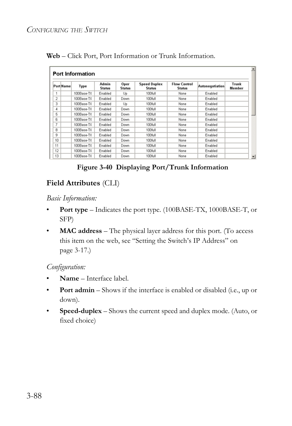 Figure 3-40 displaying port/trunk information -88 | SMC Networks TIGERSWITCH SMC6752AL2 User Manual | Page 136 / 516