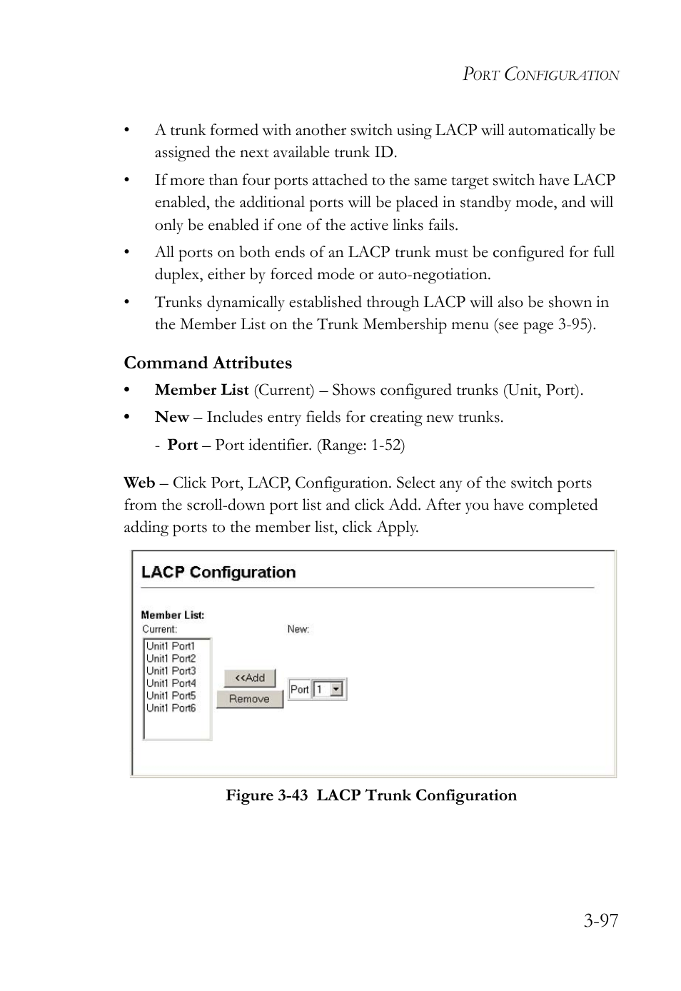 Figure 3-43 lacp trunk configuration -97 | SMC Networks TIGERSWITCH SMC6752AL2 User Manual | Page 145 / 516