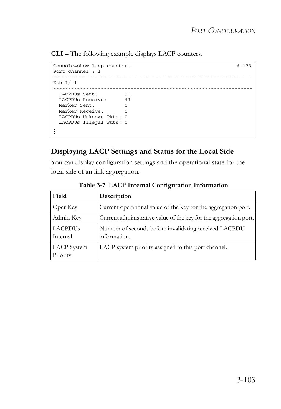 Table 3-7, Lacp internal configuration information -103 | SMC Networks TIGERSWITCH SMC6752AL2 User Manual | Page 151 / 516