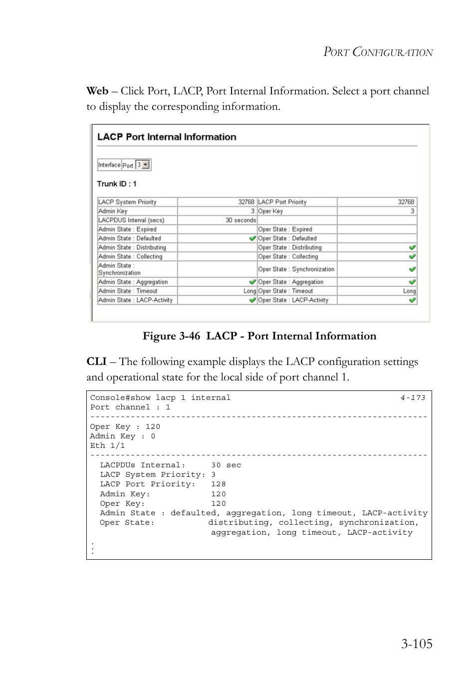 Figure 3-46 lacp - port internal information -105 | SMC Networks TIGERSWITCH SMC6752AL2 User Manual | Page 153 / 516