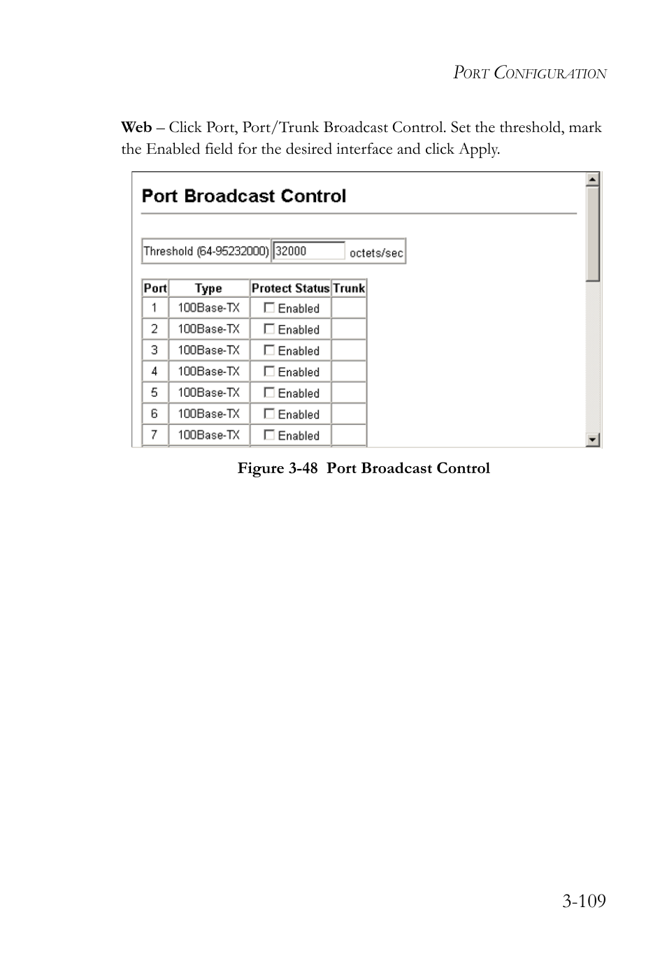 Figure 3-48 port broadcast control -109 | SMC Networks TIGERSWITCH SMC6752AL2 User Manual | Page 157 / 516