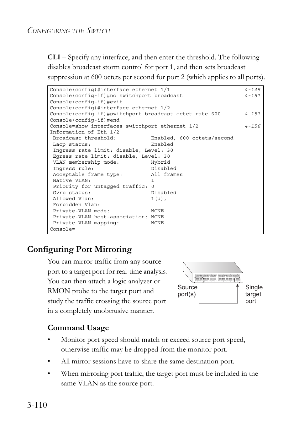 Configuring port mirroring, Configuring port mirroring -111, Command usage | SMC Networks TIGERSWITCH SMC6752AL2 User Manual | Page 158 / 516