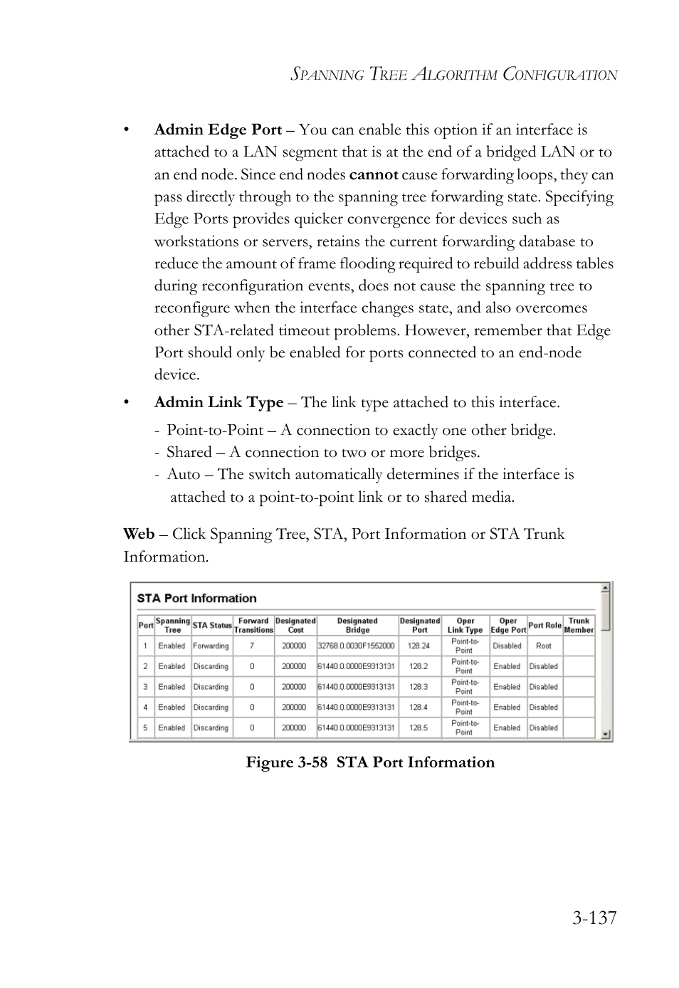 Figure 3-58 sta port information -137 | SMC Networks TIGERSWITCH SMC6752AL2 User Manual | Page 185 / 516