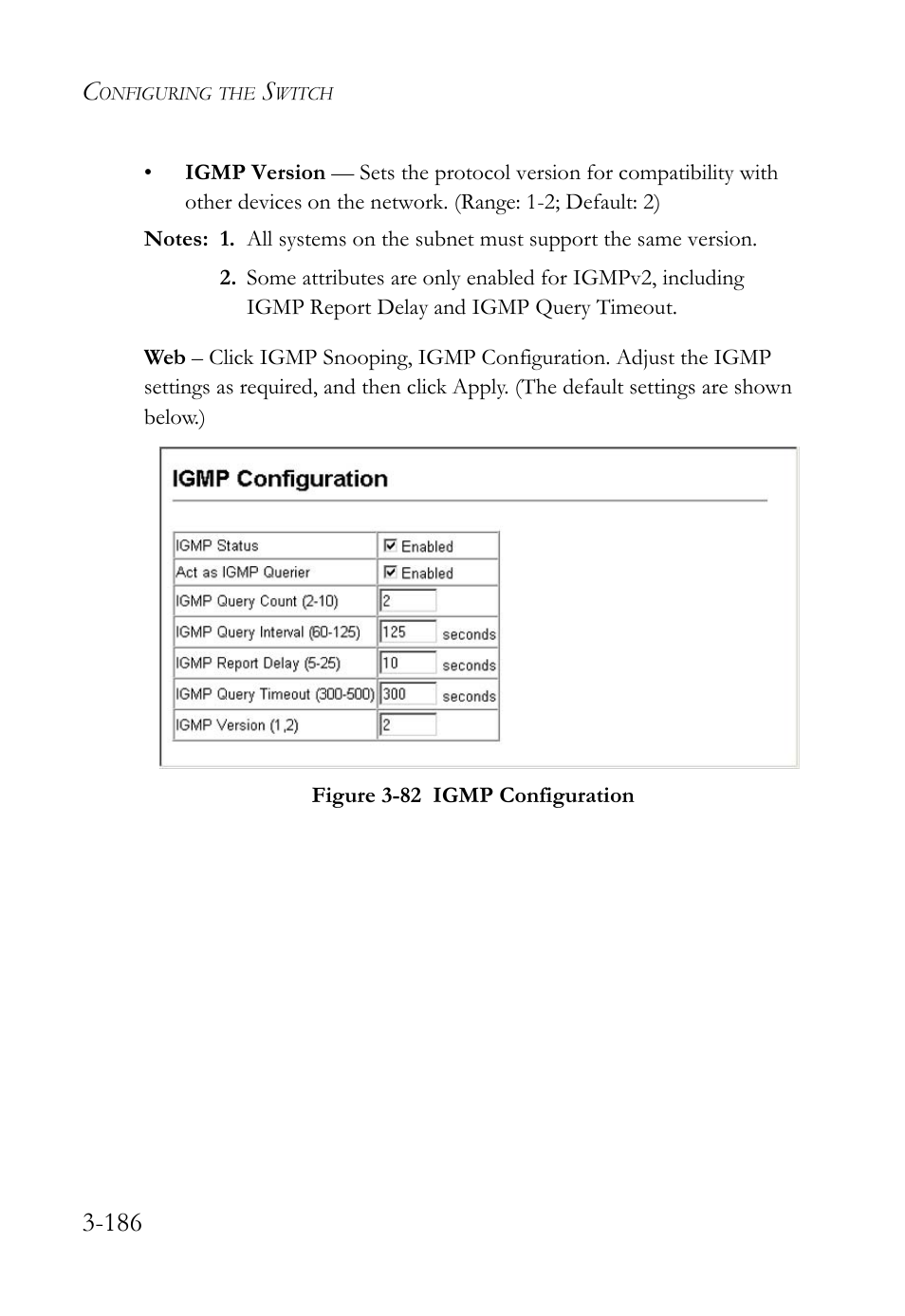 Figure 3-82 igmp configuration -186 | SMC Networks TIGERSWITCH SMC6752AL2 User Manual | Page 234 / 516