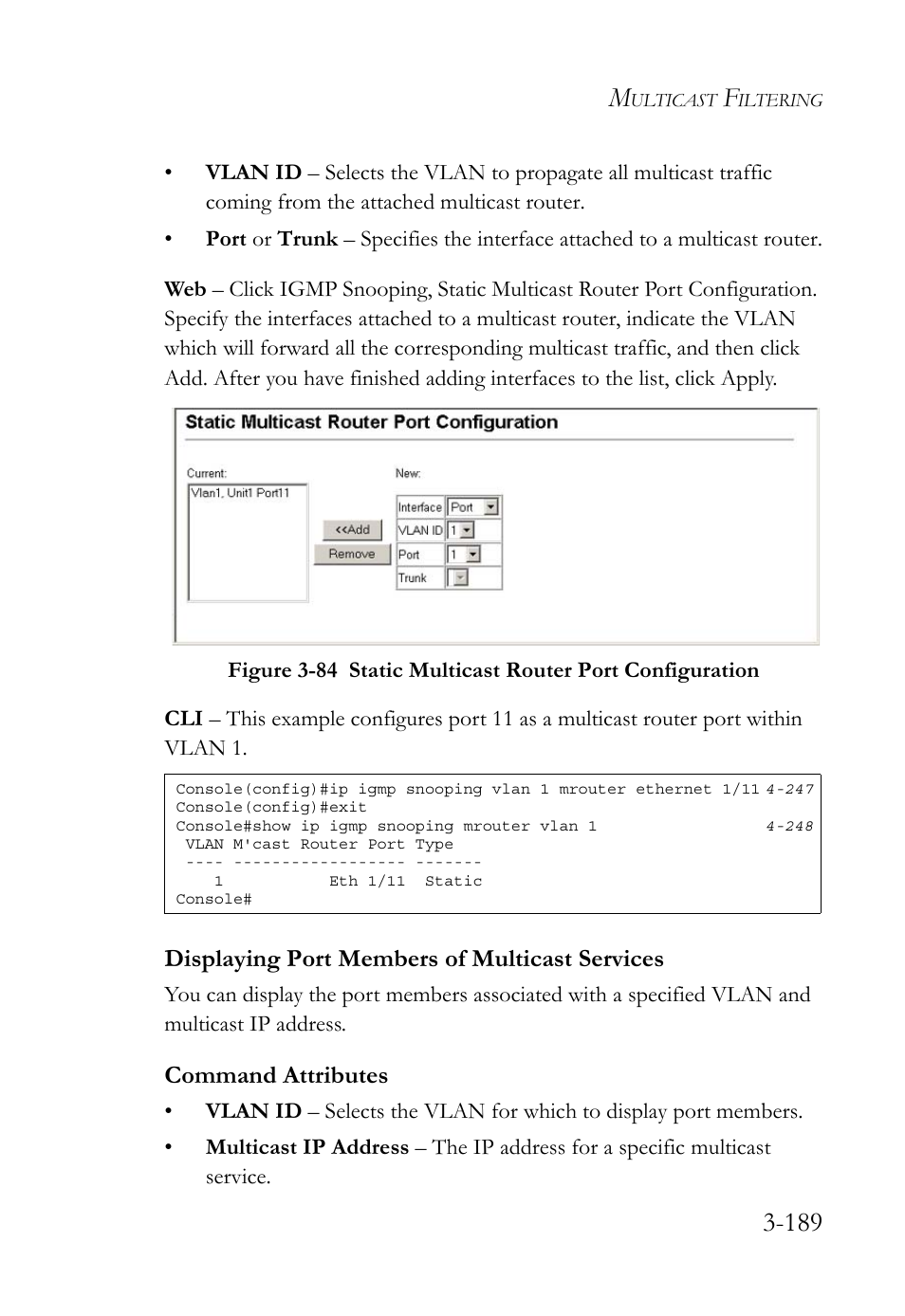 Displaying port members of multicast services, Displaying port members of multicast services -190 | SMC Networks TIGERSWITCH SMC6752AL2 User Manual | Page 237 / 516