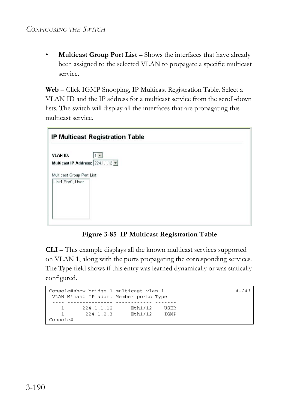 Figure 3-85 ip multicast registration table -190 | SMC Networks TIGERSWITCH SMC6752AL2 User Manual | Page 238 / 516