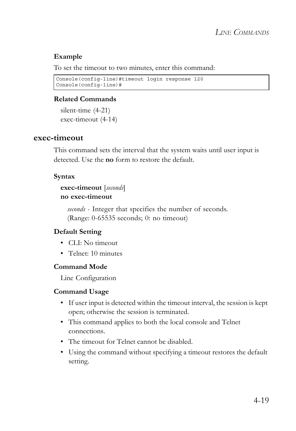 Exec-timeout, Exec-timeout -19 | SMC Networks TIGERSWITCH SMC6752AL2 User Manual | Page 259 / 516
