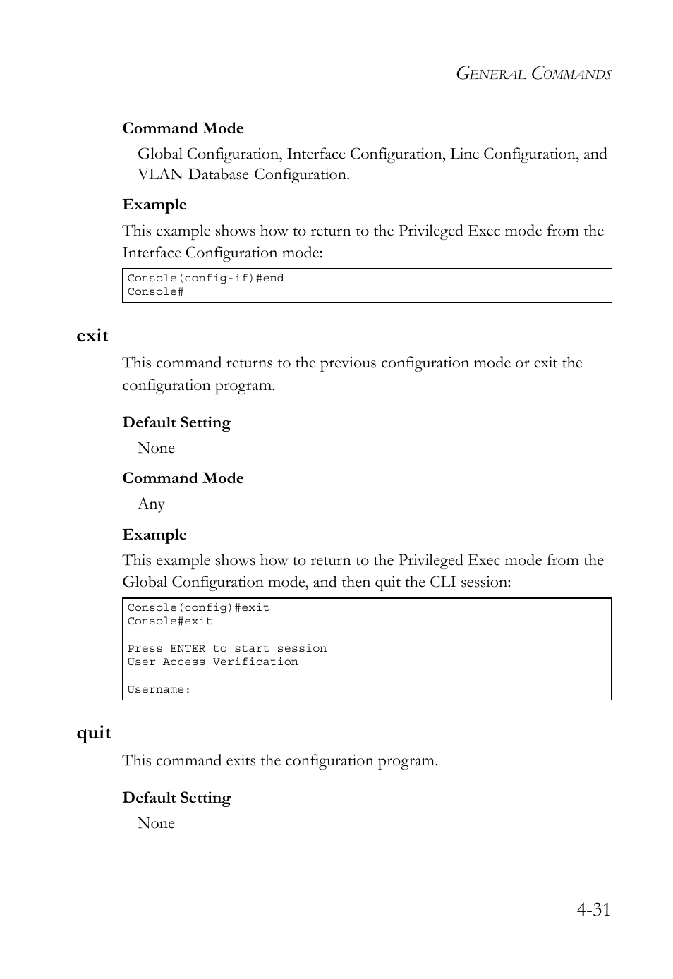 Exit, Quit, Exit -31 quit -31 | SMC Networks TIGERSWITCH SMC6752AL2 User Manual | Page 271 / 516