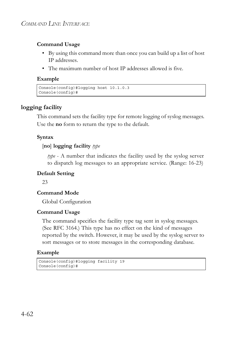 Logging facility, Logging facility -62 | SMC Networks TIGERSWITCH SMC6752AL2 User Manual | Page 302 / 516