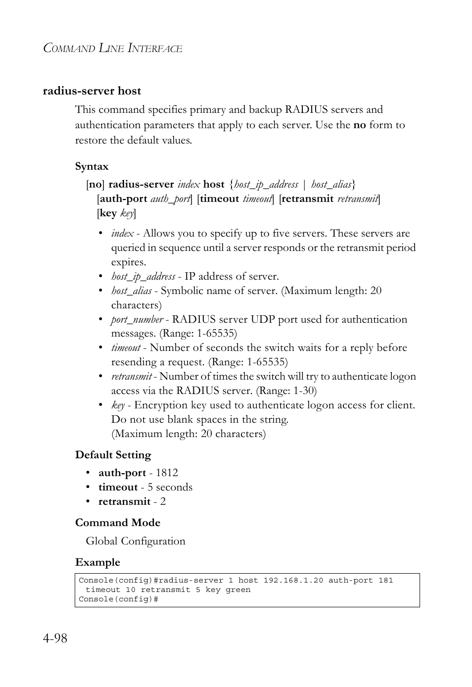 Radius-server host, Radius-server host -97 | SMC Networks TIGERSWITCH SMC6752AL2 User Manual | Page 338 / 516
