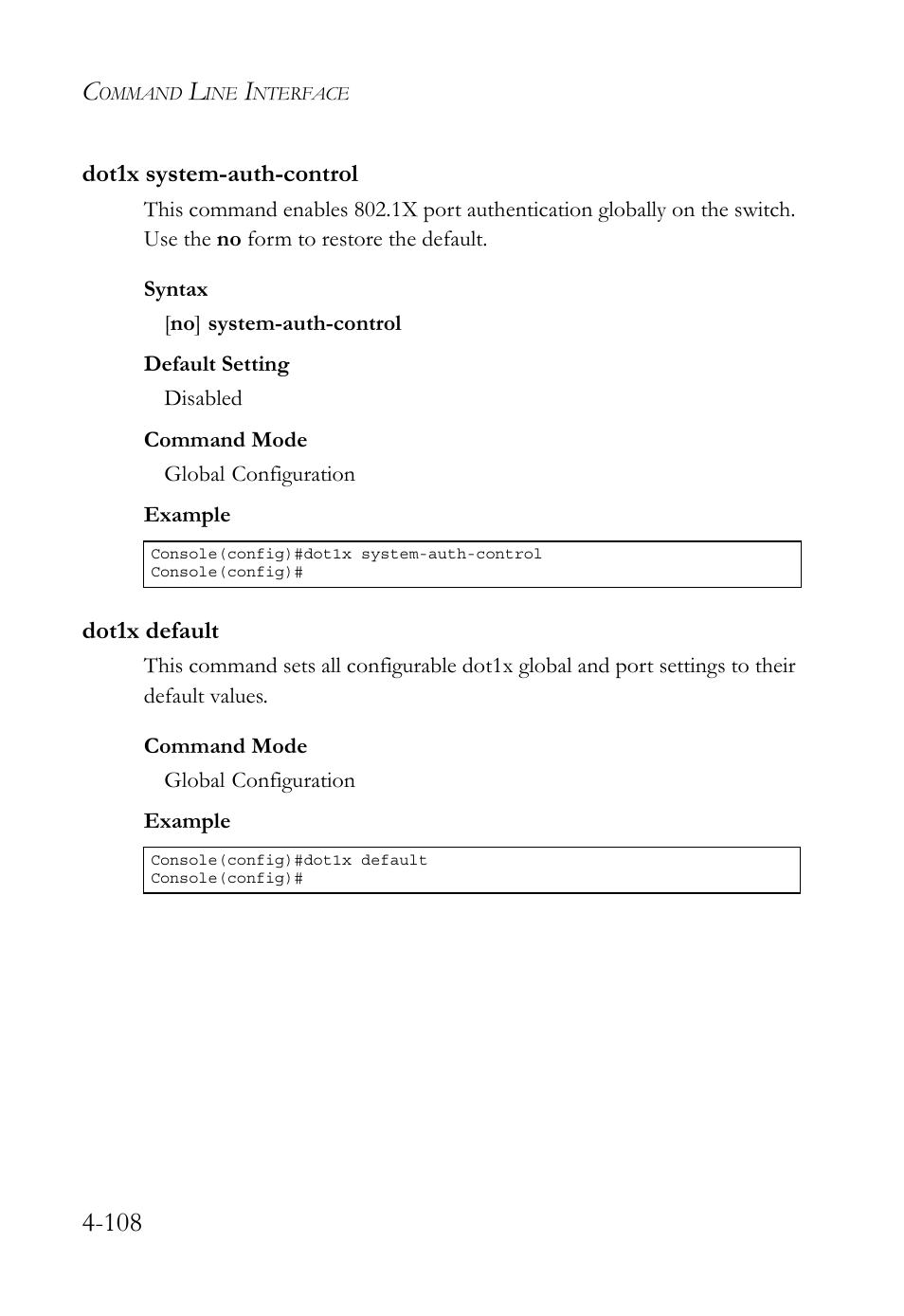 Dot1x system-auth-control, Dot1x default, Dot1x system-auth-control -108 dot1x default -108 | SMC Networks TIGERSWITCH SMC6752AL2 User Manual | Page 348 / 516