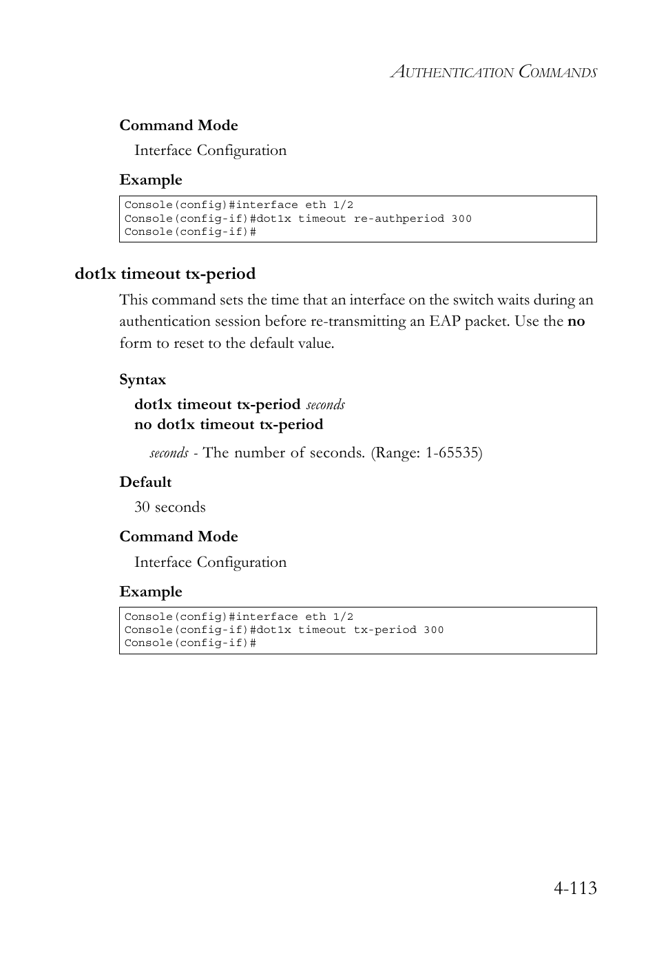Dot1x timeout tx-period, Dot1x timeout tx-period -113 | SMC Networks TIGERSWITCH SMC6752AL2 User Manual | Page 353 / 516