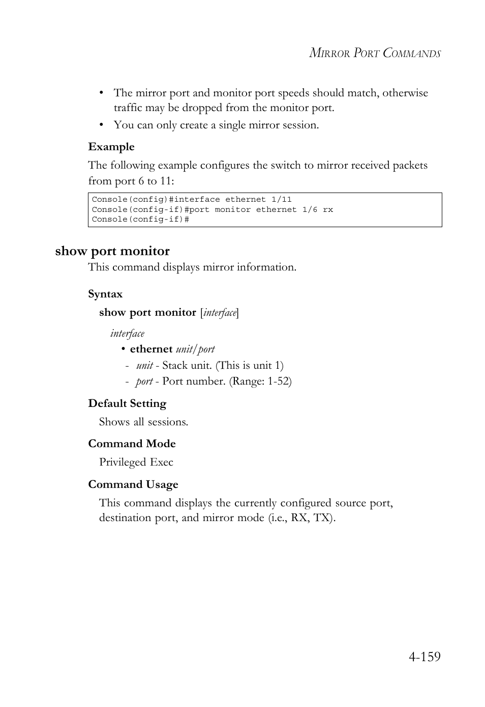 Show port monitor, Show port monitor -159 | SMC Networks TIGERSWITCH SMC6752AL2 User Manual | Page 399 / 516