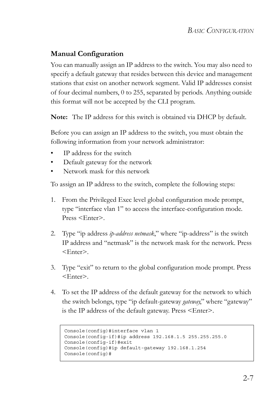 Manual configuration, Manual configuration -7 | SMC Networks TIGERSWITCH SMC6752AL2 User Manual | Page 43 / 516