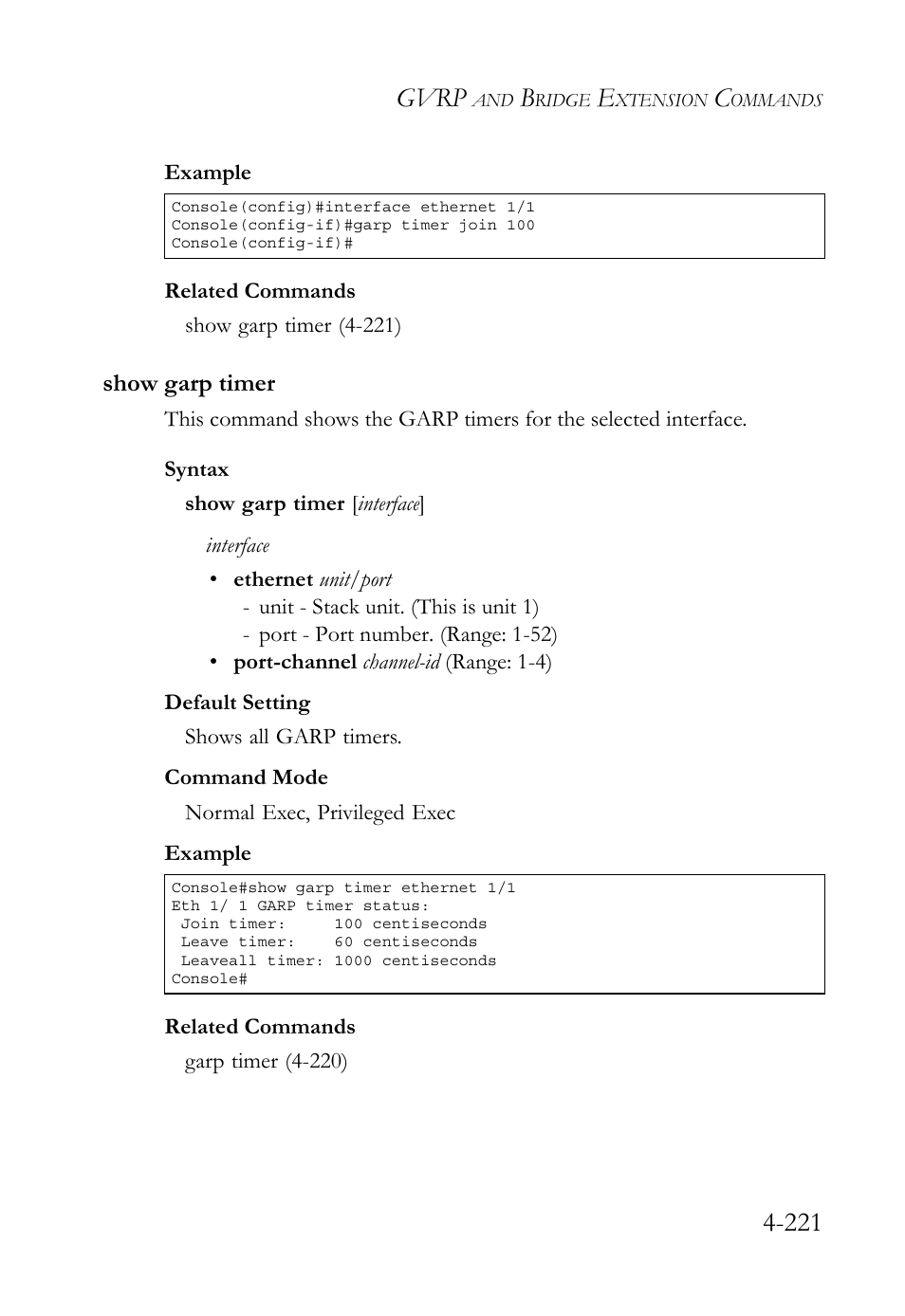 Show garp timer, Show garp timer -219, Gvrp | SMC Networks TIGERSWITCH SMC6752AL2 User Manual | Page 461 / 516
