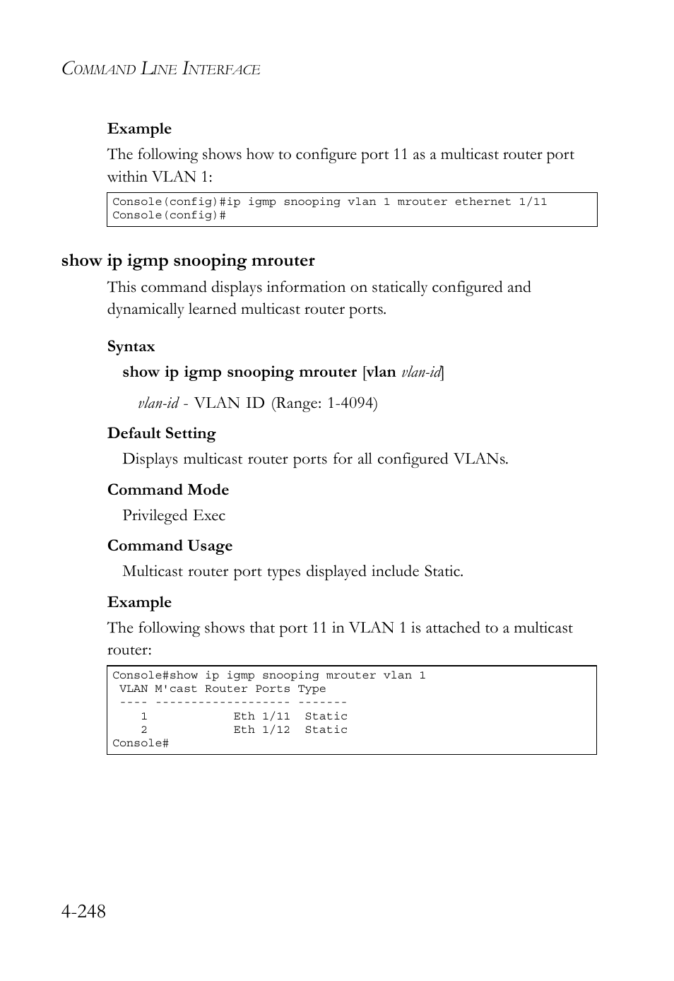 Show ip igmp snooping mrouter, Show ip igmp snooping mrouter -246 | SMC Networks TIGERSWITCH SMC6752AL2 User Manual | Page 488 / 516