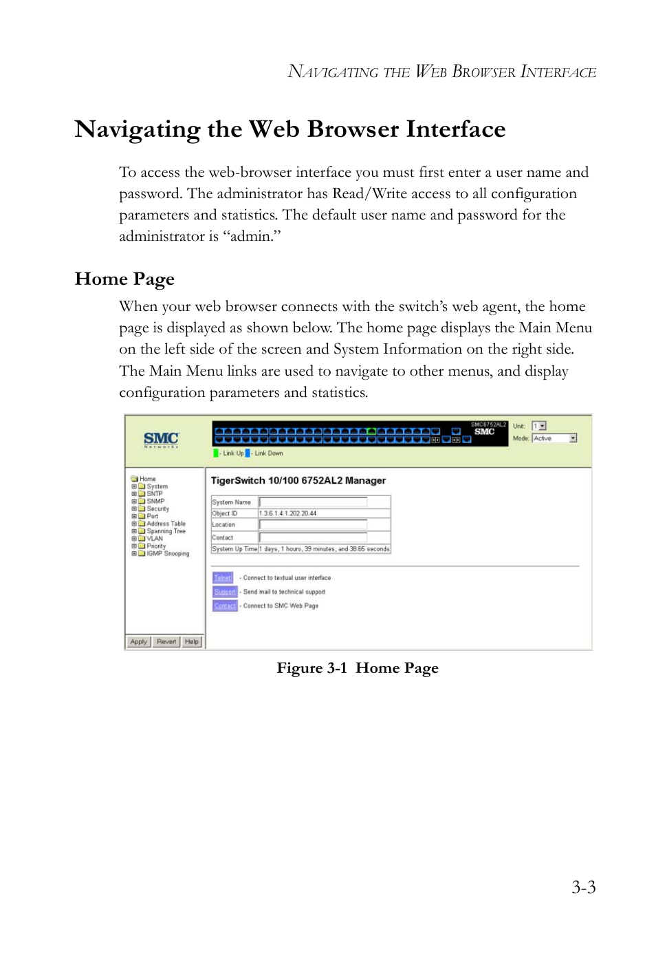 Navigating the web browser interface, Navigating the web browser interface -3, Figure 3-1 | SMC Networks TIGERSWITCH SMC6752AL2 User Manual | Page 51 / 516