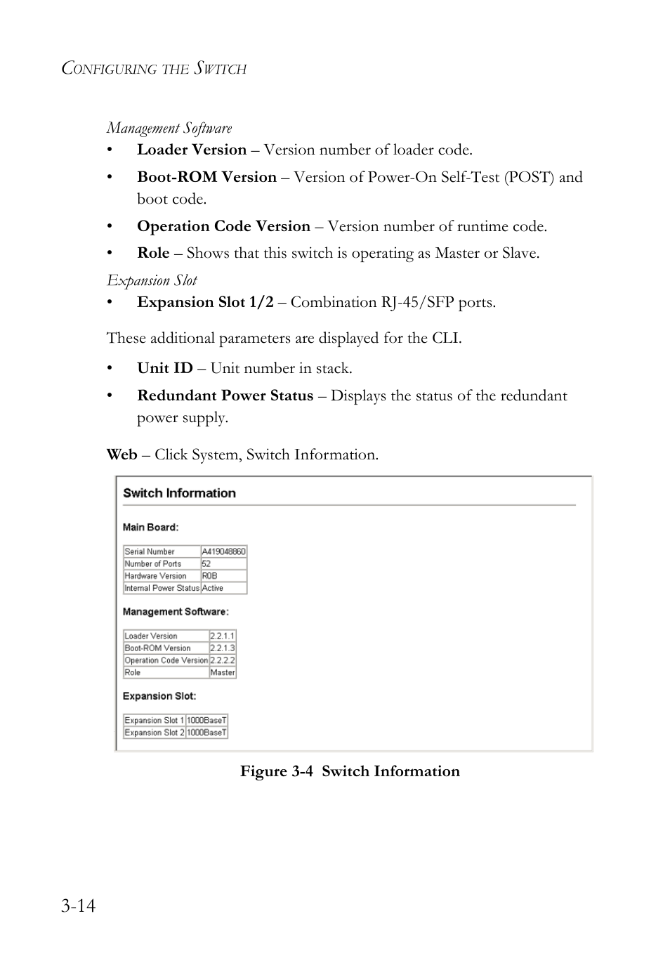 Figure 3-4, Switch information -14 | SMC Networks TIGERSWITCH SMC6752AL2 User Manual | Page 62 / 516