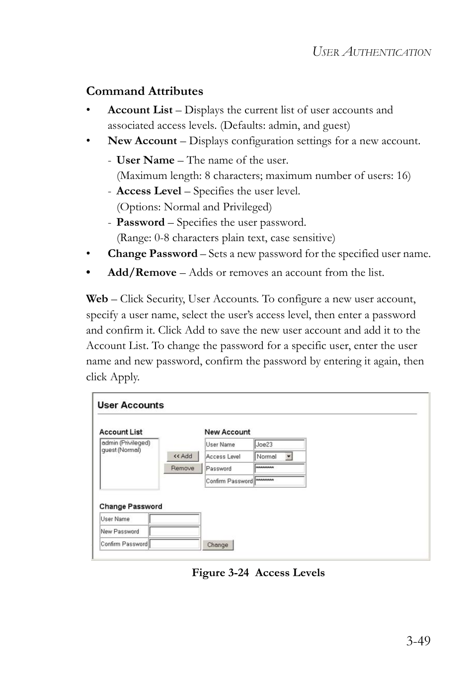 Figure 3-24 access levels -49 | SMC Networks TIGERSWITCH SMC6752AL2 User Manual | Page 97 / 516