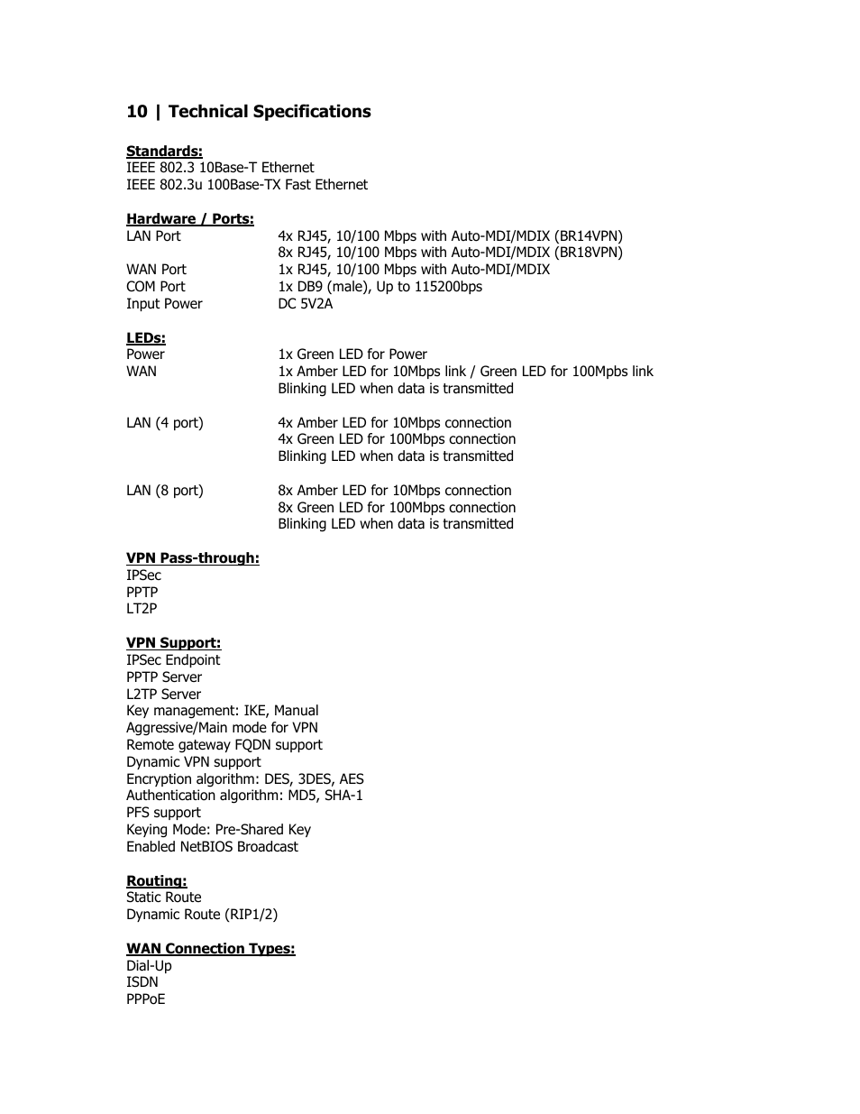 Technical specifications | SMC Networks SMC Barricade Plus SMCBR18VPN User Manual | Page 66 / 73