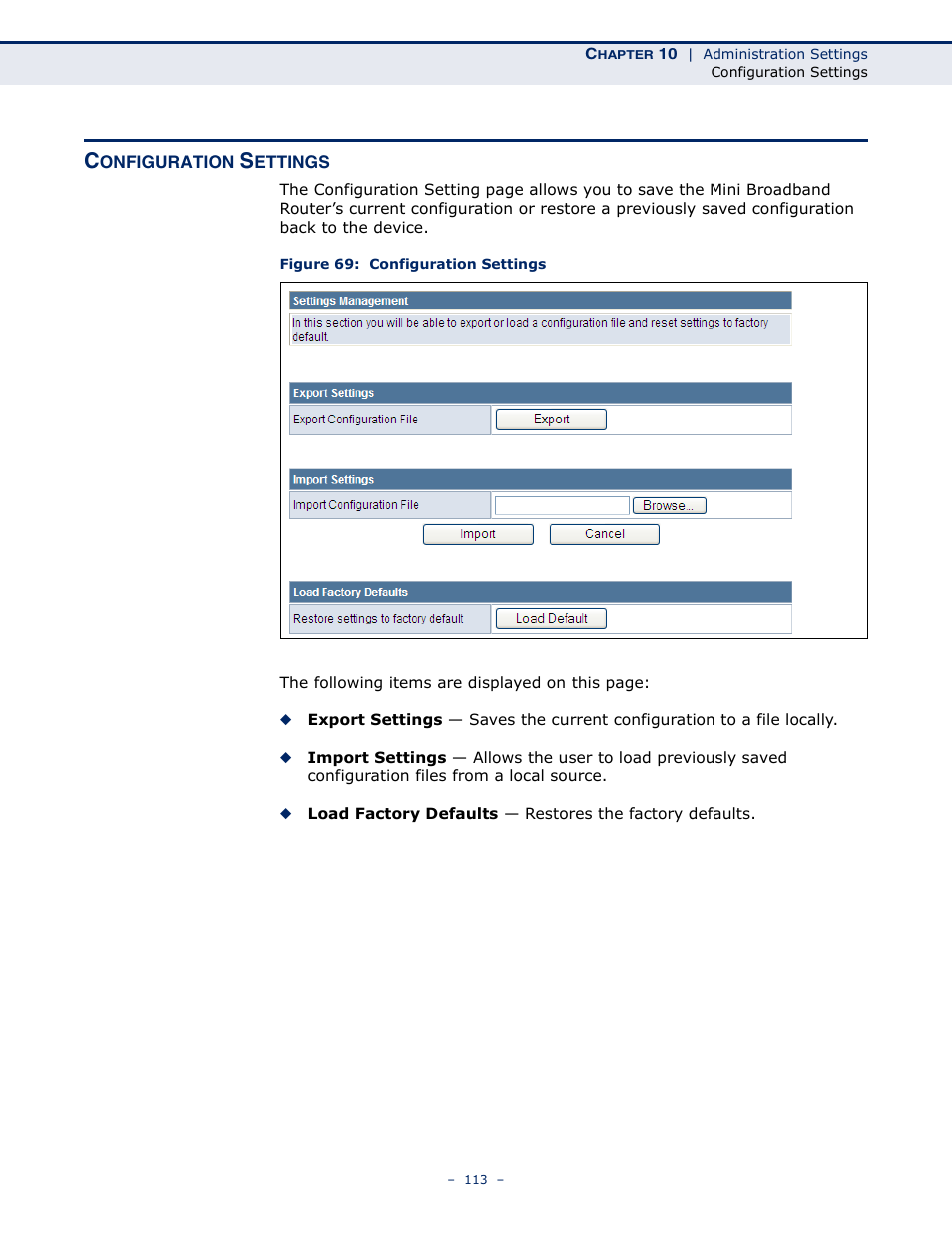 Configuration settings, Figure 69: configuration settings | SMC Networks SMCWBR11S-N User Manual | Page 113 / 137