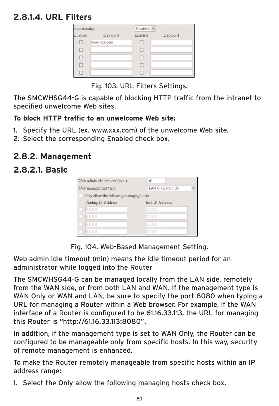 Url filters, Management 2.8.2.1. basic | SMC Networks SMCWHSG44-G User Manual | Page 81 / 100