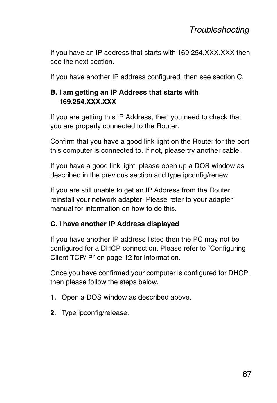 Troubleshooting 67 | SMC Networks Barricade SMC2804WBR38 User Manual | Page 77 / 82