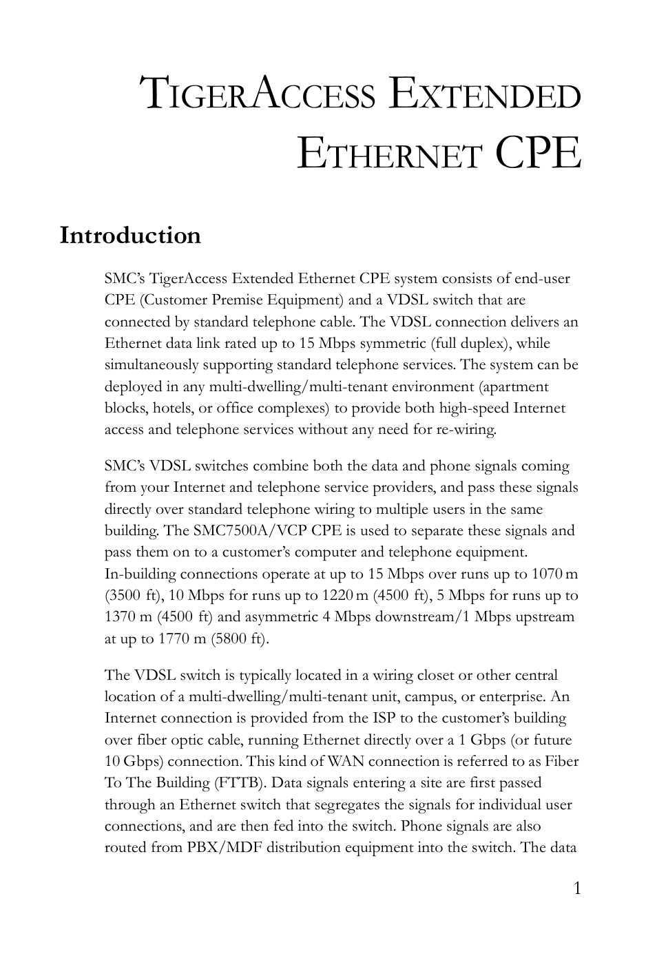 Tigeraccess extended ethernet cpe, Introduction | SMC Networks SMC7500A/VCP User Manual | Page 13 / 34