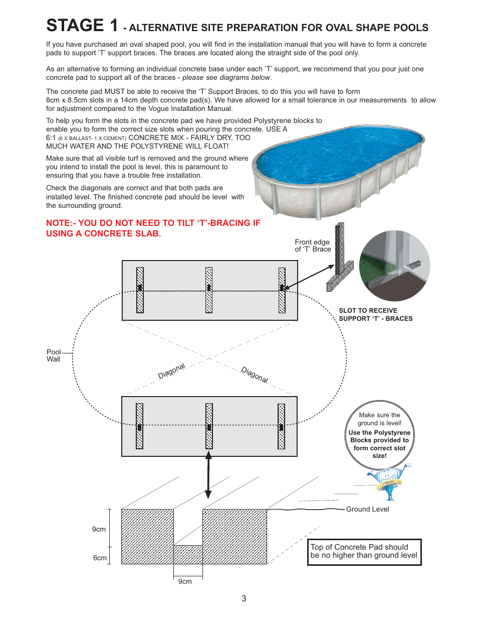 Stage 1, Alternative site preparation for oval shape pools | Vogue Industrial ABOVE GROUND SWIMMING POOL User Manual | Page 3 / 20