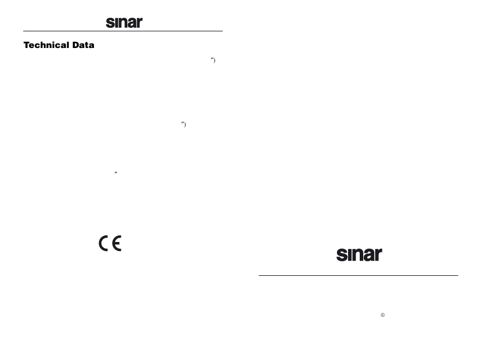 Technical data | Sinar m 493.03.000 User Manual | Page 14 / 14