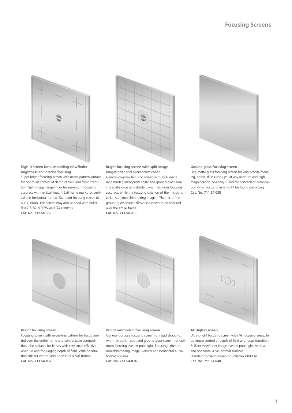 Focusing screens | Sinar Rolleiflex 6008 Integral User Manual | Page 11 / 16