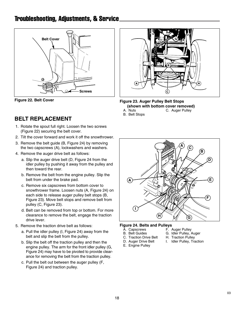 Troubleshooting, adjustments, & service, Belt replacement | Simplicity 1693763 860M User Manual | Page 22 / 26