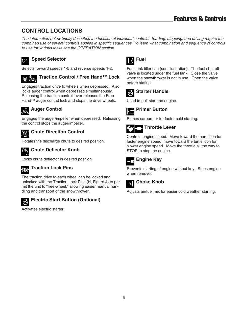 Features & controls, Control locations | Simplicity 1694435 User Manual | Page 13 / 32