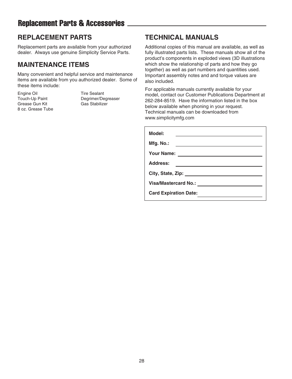 Replacement parts & accessories, Replacement parts, Technical manuals | Maintenance items | Simplicity 1694435 User Manual | Page 32 / 32