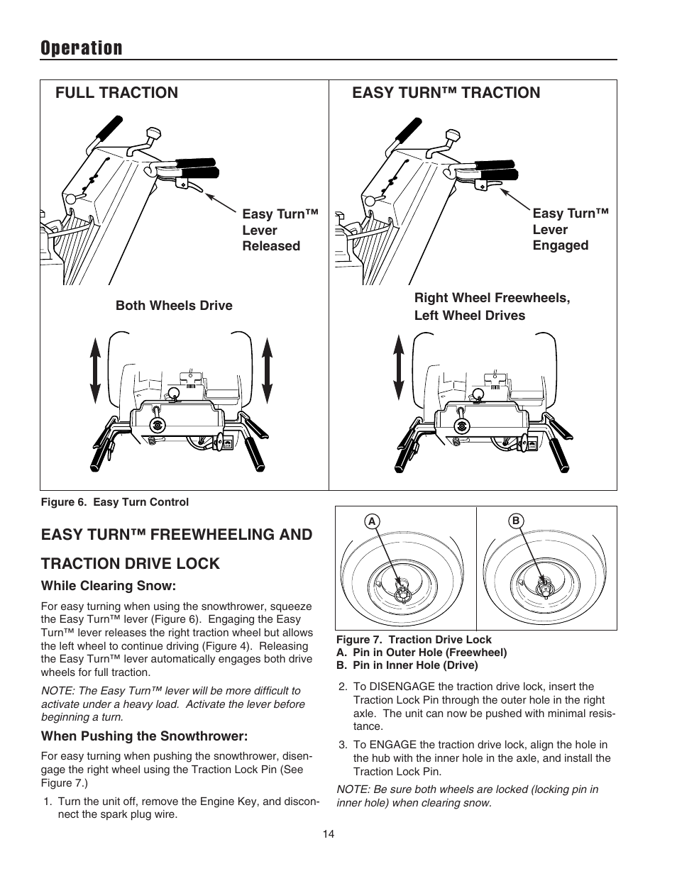 Operation, Easy turn™ freewheeling and traction drive lock, Full traction easy turn™ traction | Simplicity 1694441 User Manual | Page 18 / 30