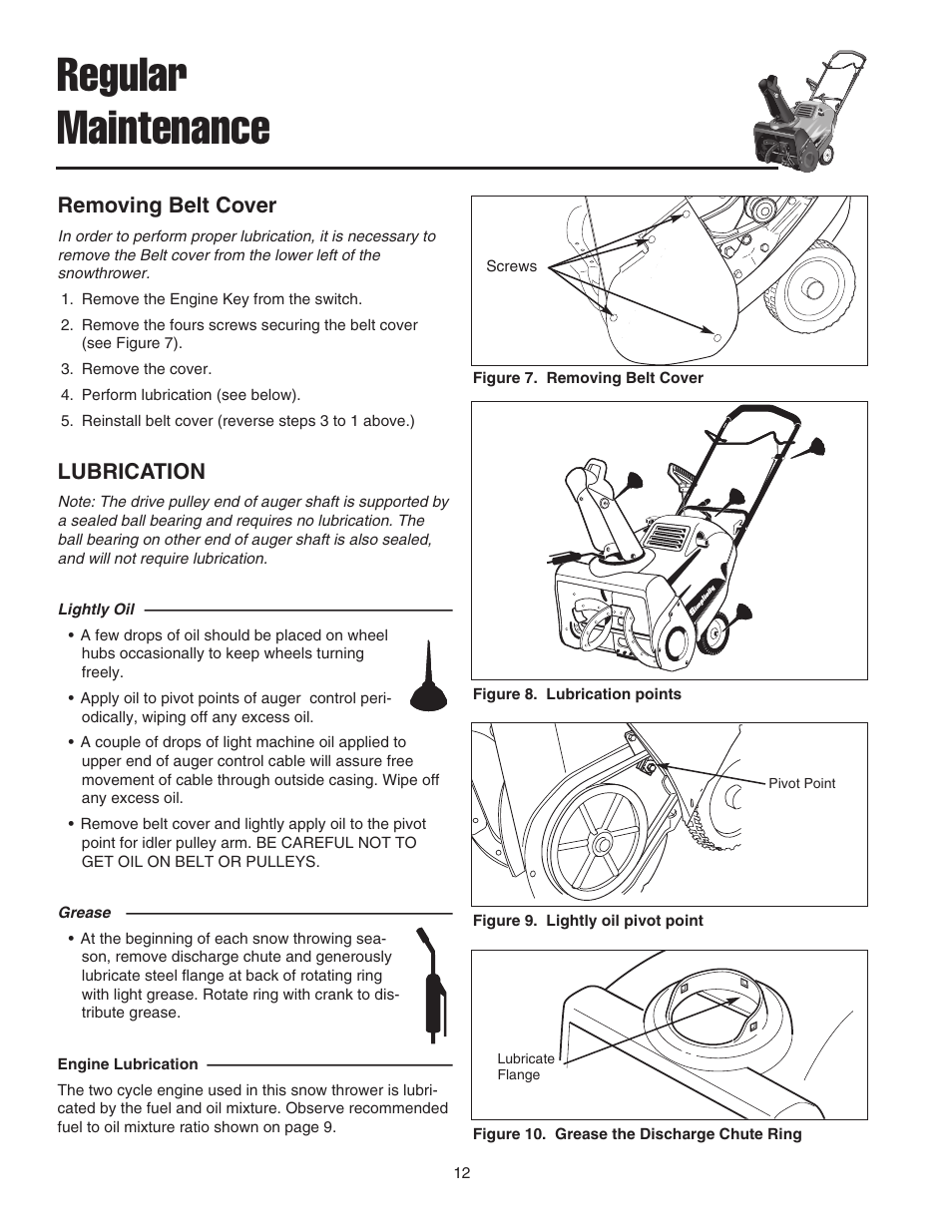 Regular maintenance, Removing belt cover, Lubrication | Simplicity 1692918 User Manual | Page 16 / 20
