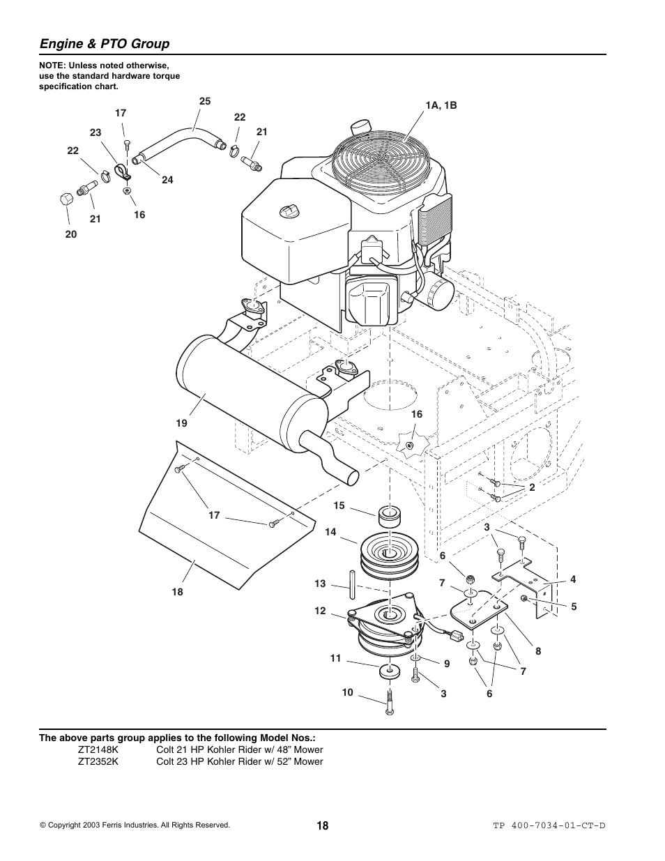 Engine & pto group | Simplicity ZT2148B User Manual | Page 24 / 63