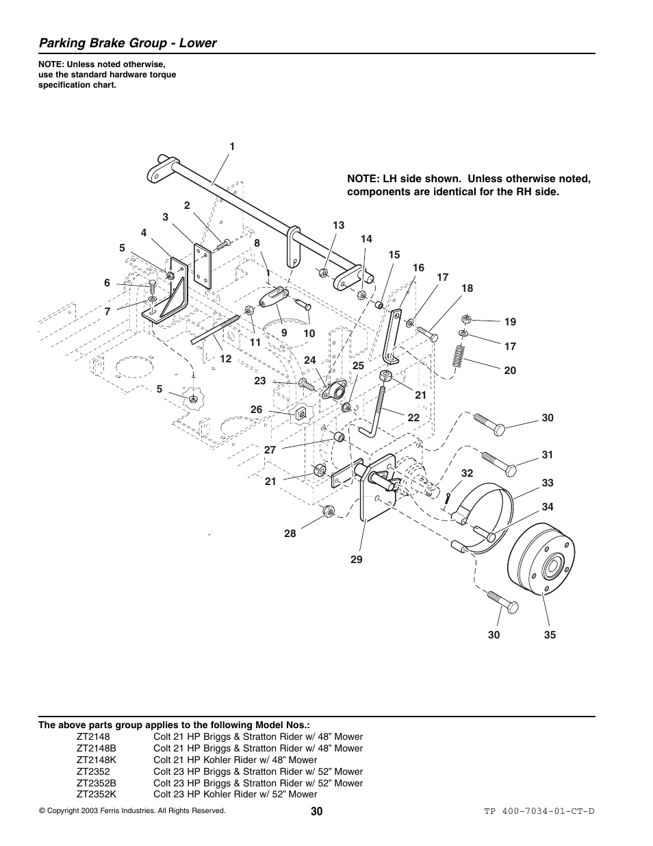 Parking brake group - lower | Simplicity ZT2148B User Manual | Page 36 / 63