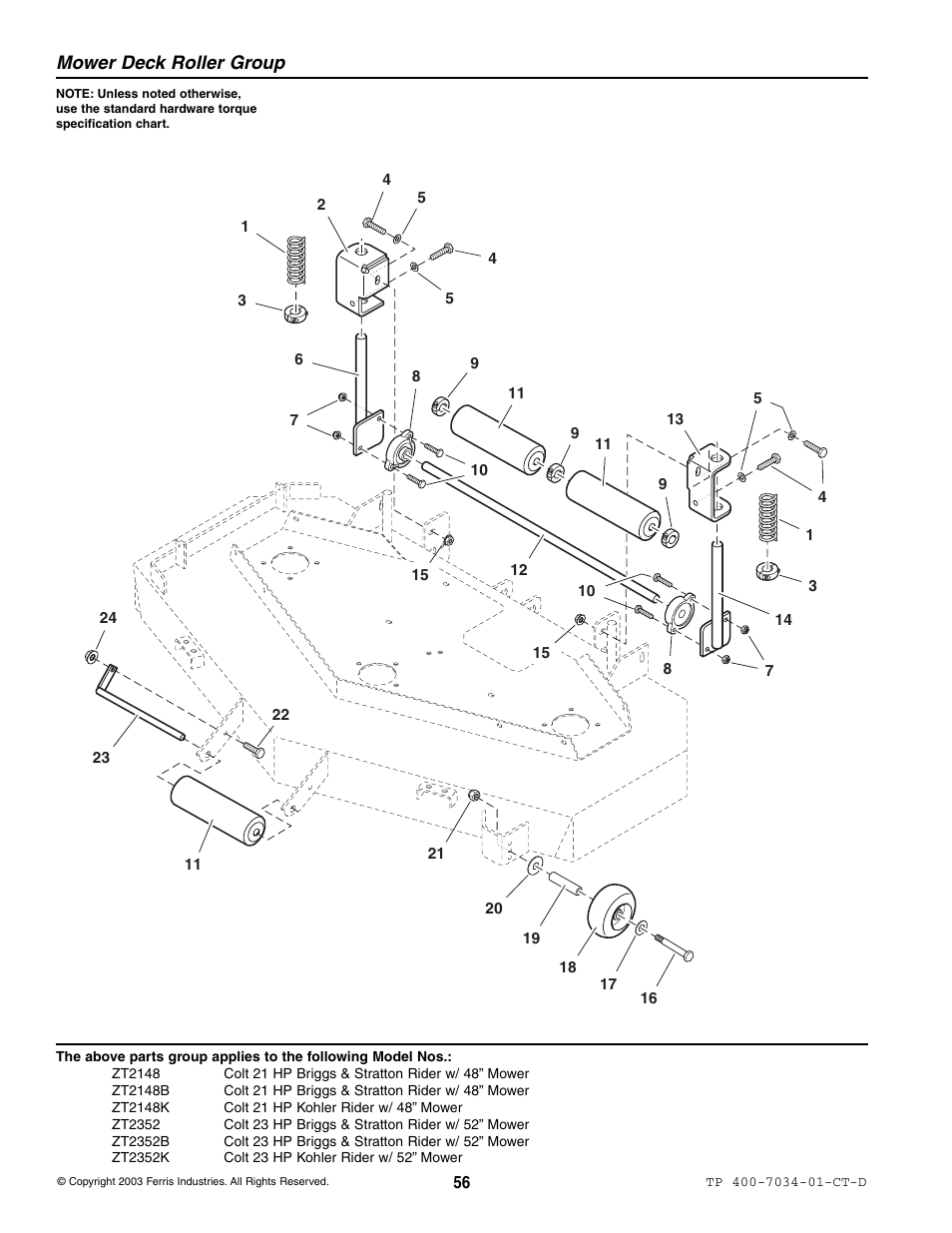 Mower deck roller group | Simplicity ZT2148B User Manual | Page 62 / 63
