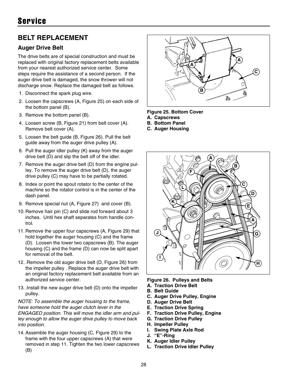 Service, Belt replacement | Simplicity 105308E User Manual | Page 31 / 36