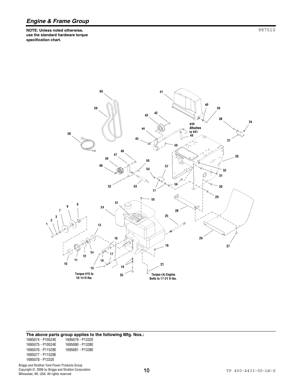 Engine & frame group | Simplicity 1695081 User Manual | Page 10 / 30