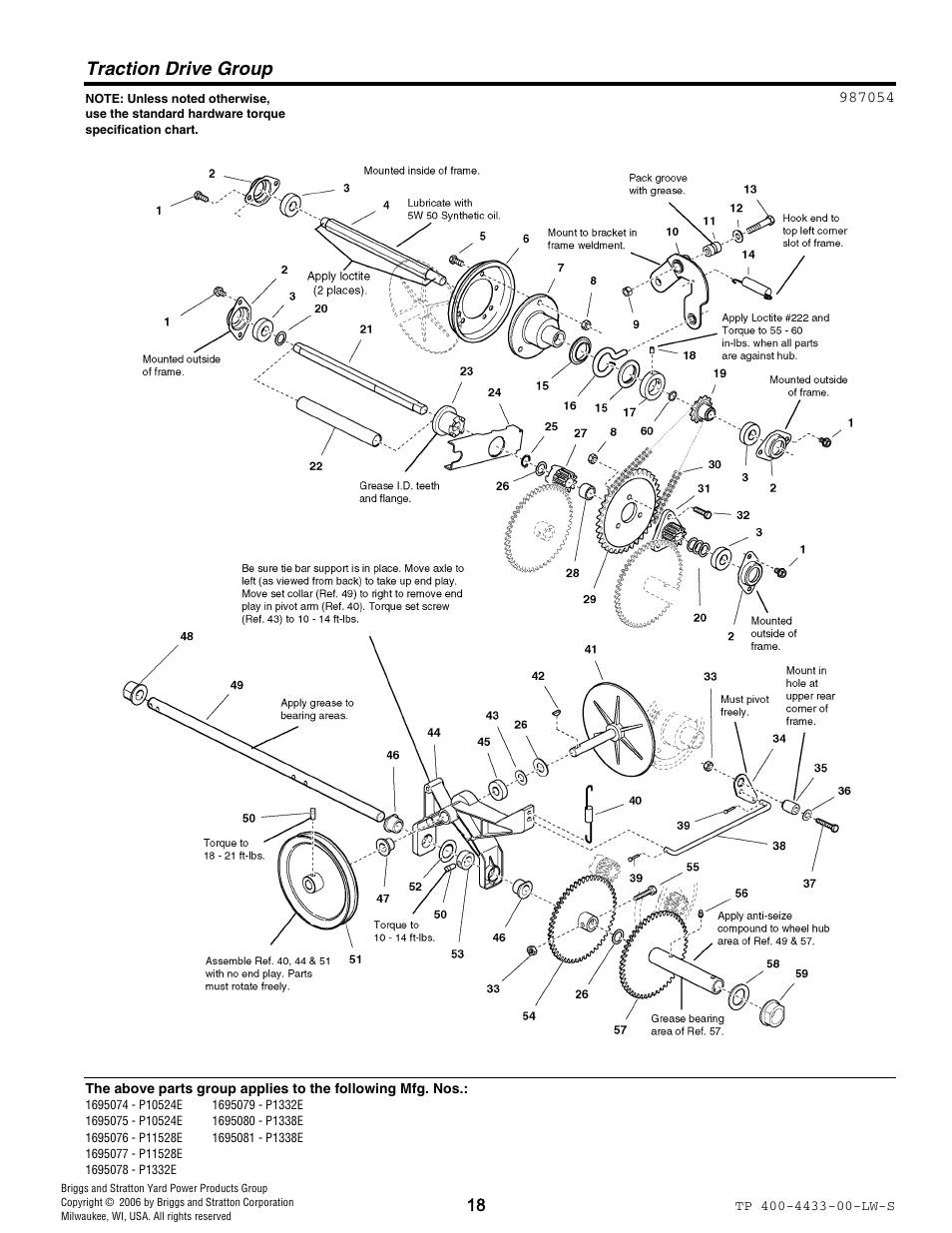 Traction drive group | Simplicity 1695081 User Manual | Page 18 / 30