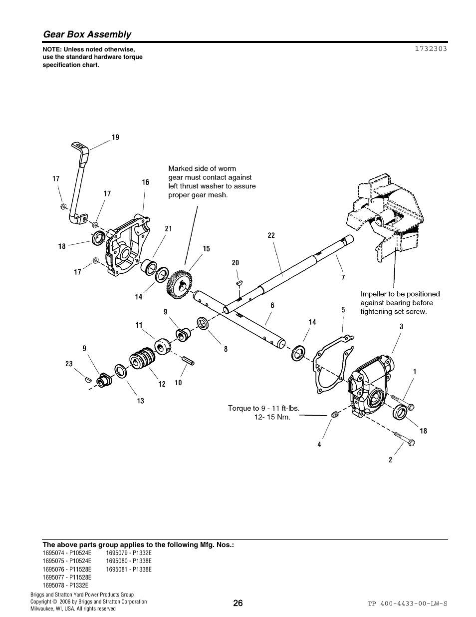 Gear box assembly | Simplicity 1695081 User Manual | Page 26 / 30