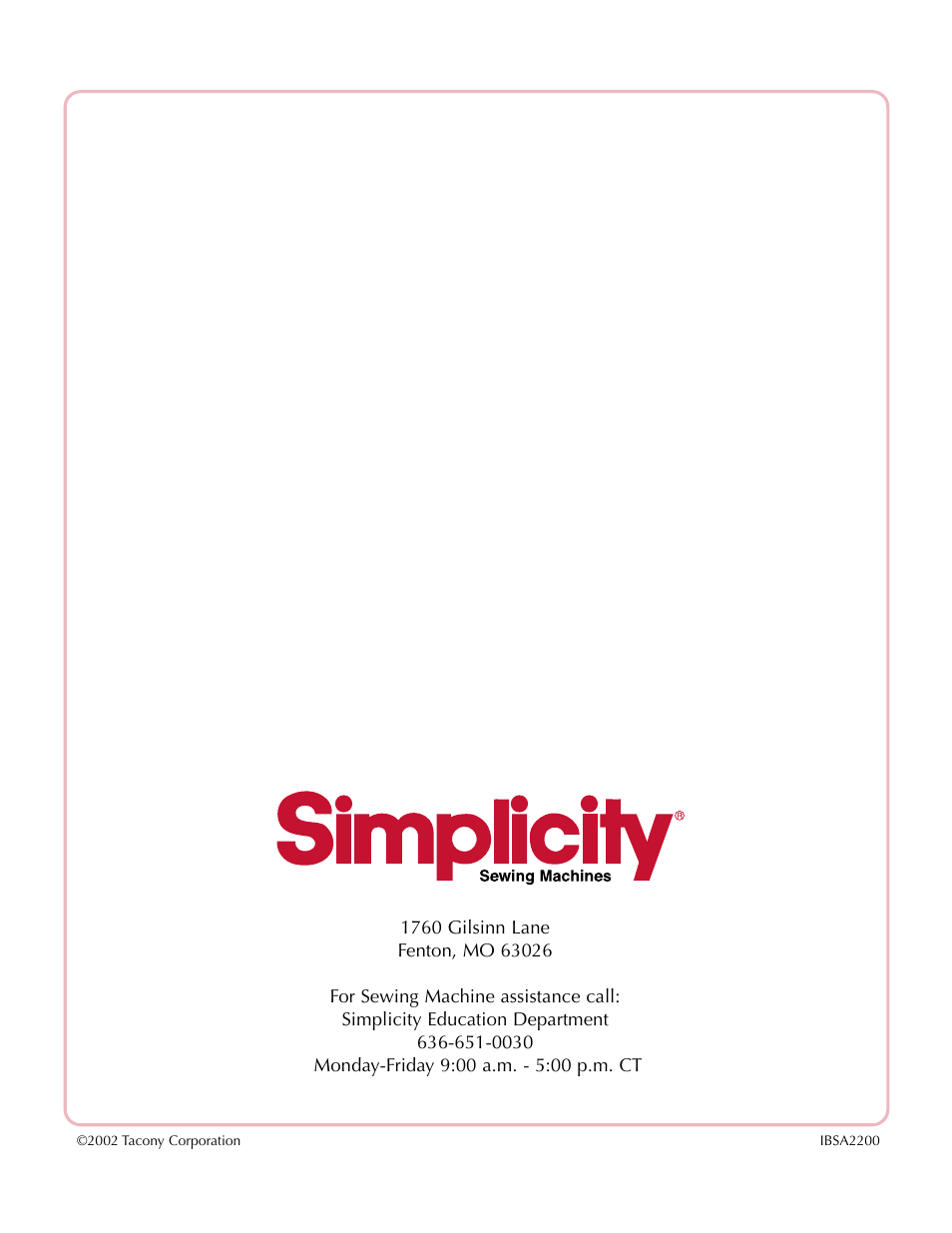 Simplicity SA2200 User Manual | Page 35 / 35