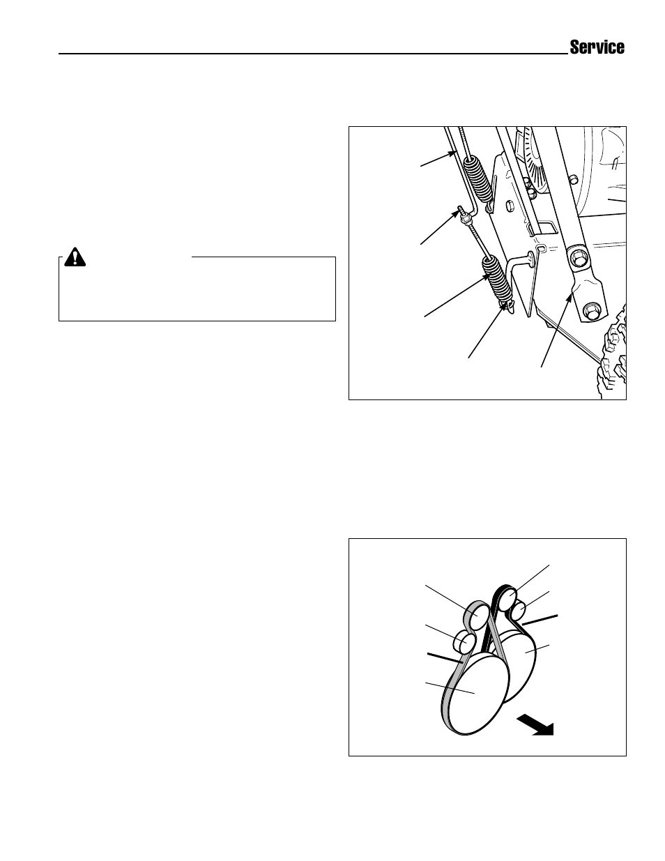 Service, Warning, Auger drive clutch rod adjustment | Drive belt adjustment | Simplicity 1693647 555M User Manual | Page 23 / 30