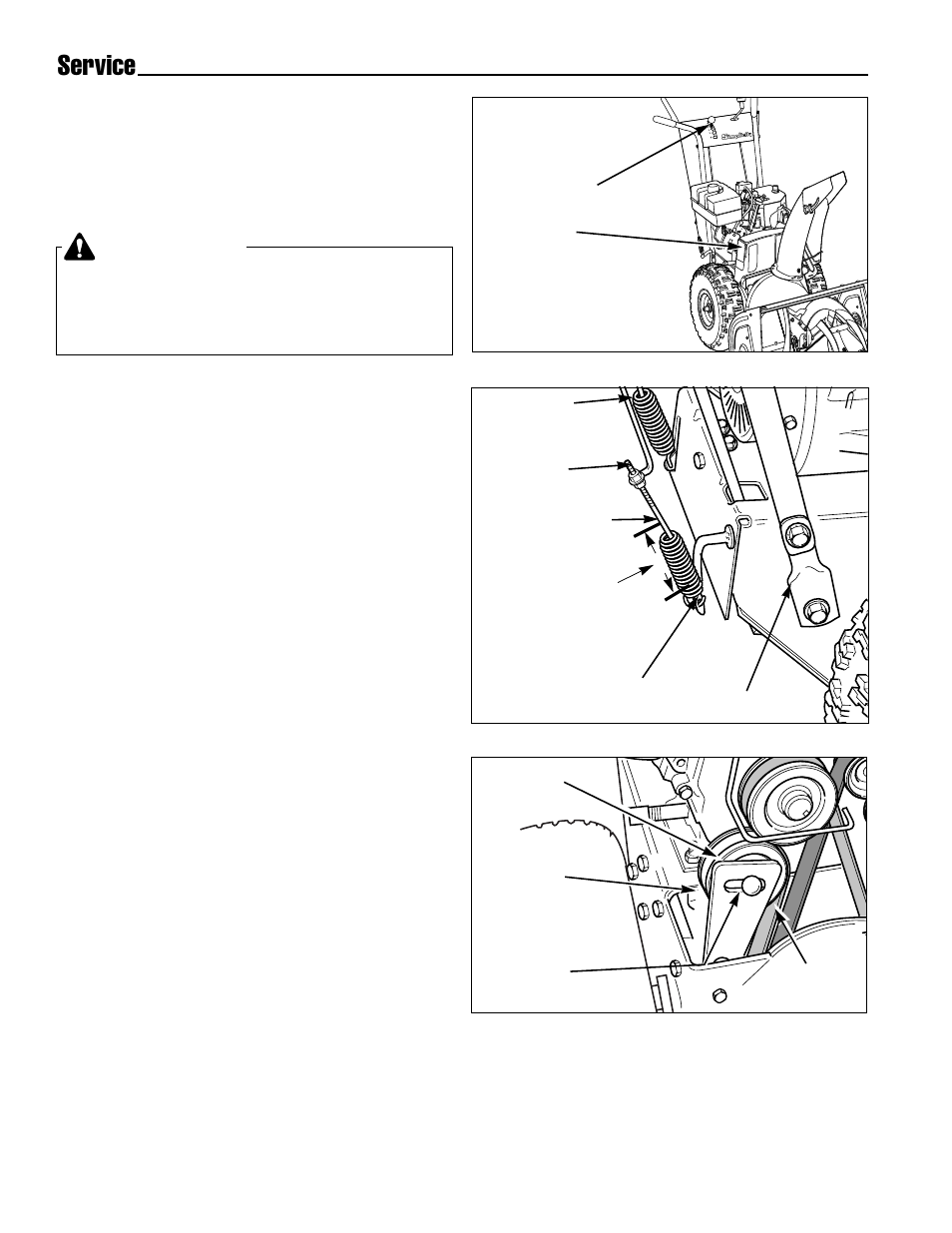 Service, Warning, Drive belt adjustment | Simplicity 1693647 555M User Manual | Page 24 / 30