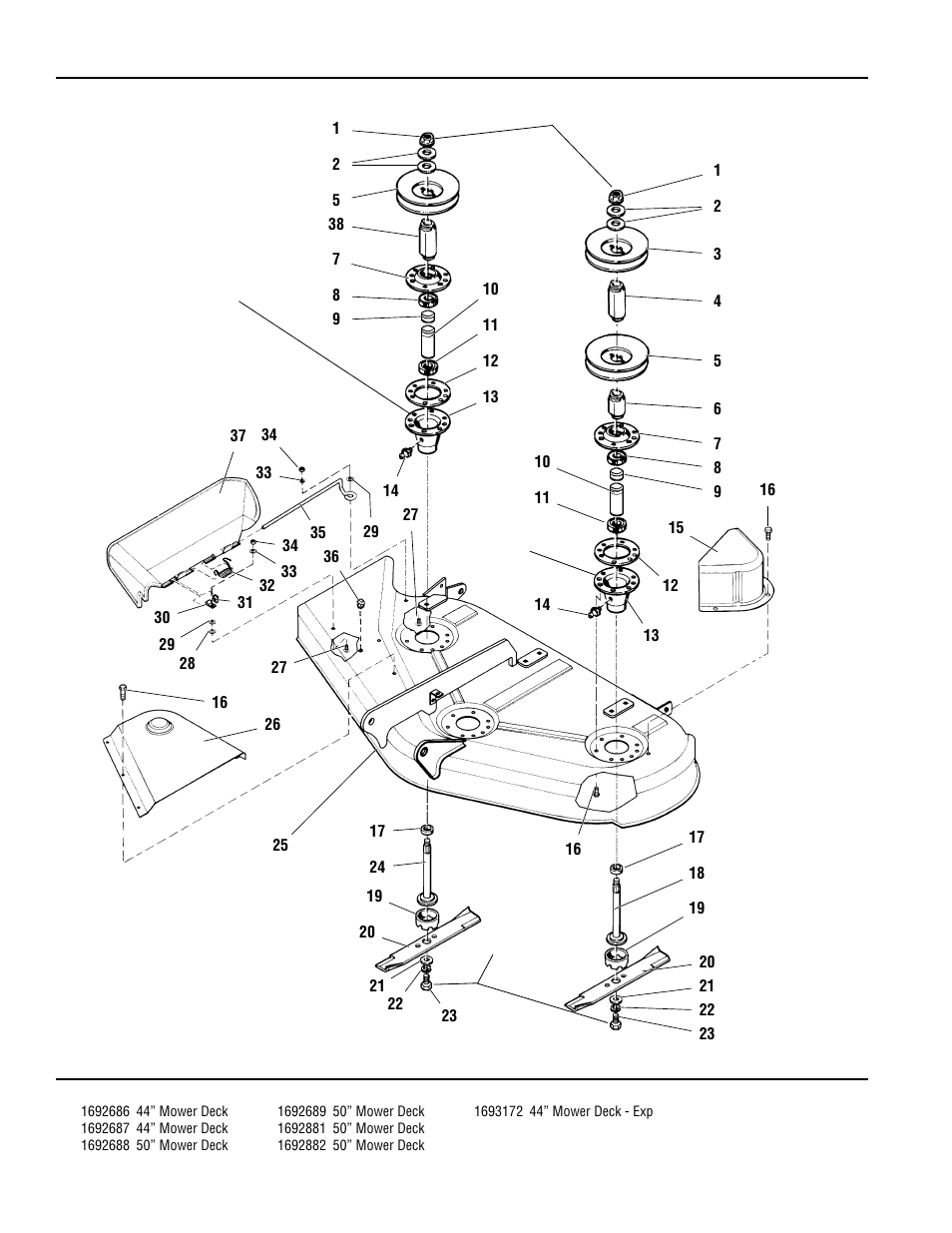 44” & 50” mower decks - housing, arbors & blades | Simplicity LANDLORD 2700 User Manual | Page 54 / 68